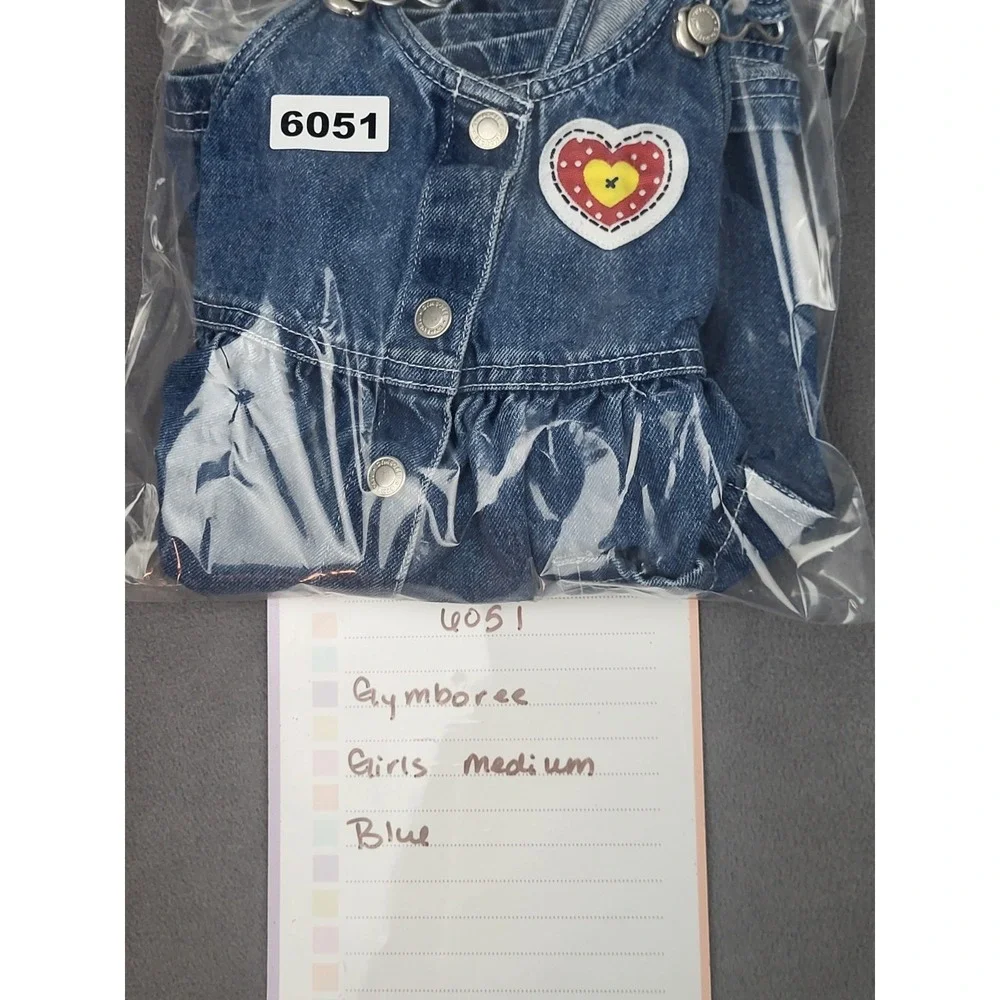Vintage Gymboree Denim‎ Pinafore Dress Medium M 3-4 Years Heart Bird Patches